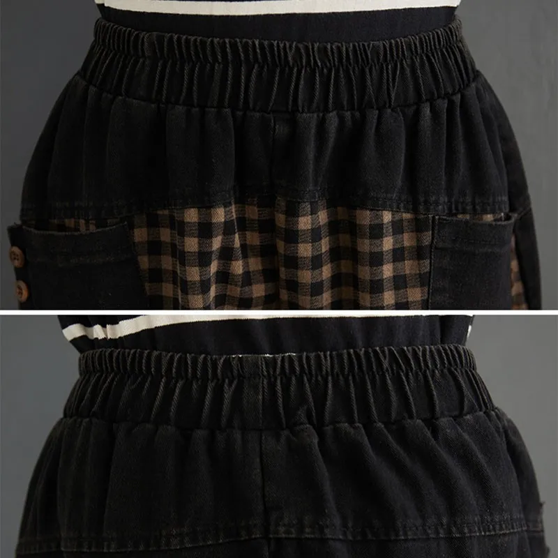 

Women High Waist Casual Boyfriend Jeans New Arrival 2021 Spring Korean Style Vintage Plaid Loose Female Denim Harem Pants S3257