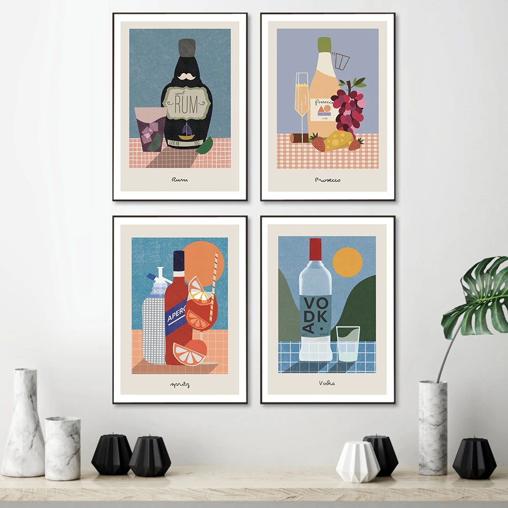 

Cocktail Poster Margarita Mojito Beer Canvas Painting Gin Rum Art Print Nordic Modern Wall Picture For Living Room Home Decor