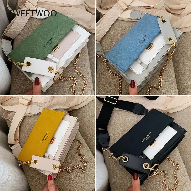 

Contrast Color Crossbody Bags For Women Chain Messenger Shoulder Bag Suede PU Leather Ladies Purses and Handbags CrossBody Bag