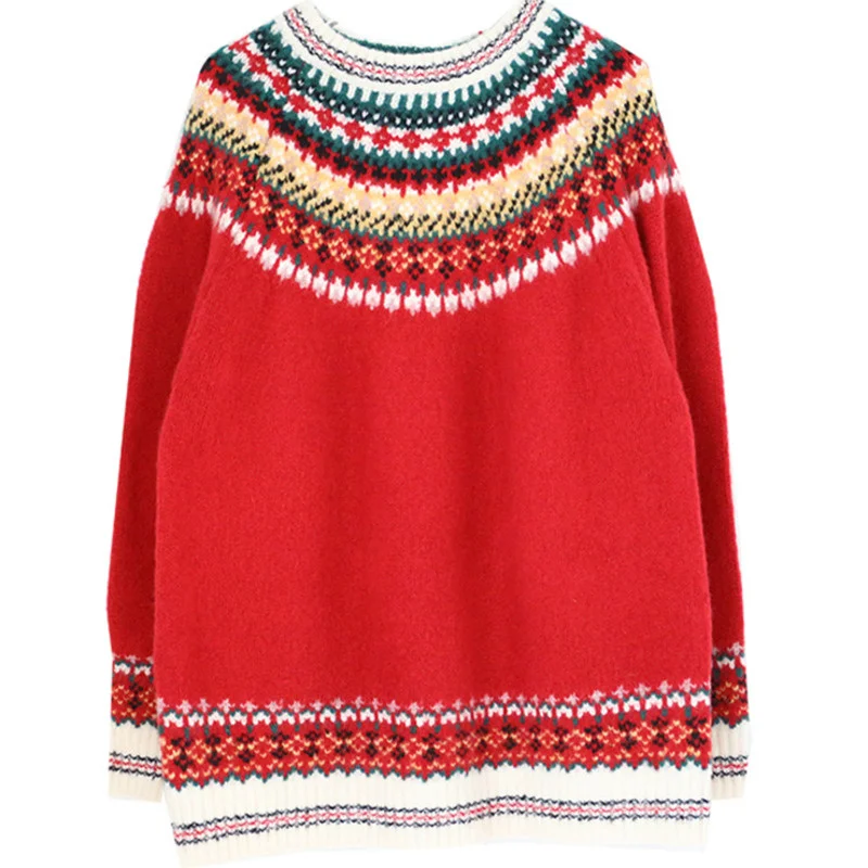 

Autumn Version Pullover Knitted Sweater Long Sleeve Round Neck Christmas Women Sweater Plus Size Fashion Sweaters