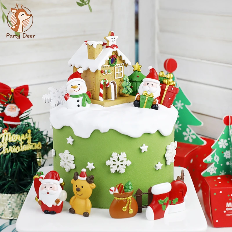 

Украшение для торта в виде домика на елку, снеговика, оленя, предметы для вечеринки, сувениры