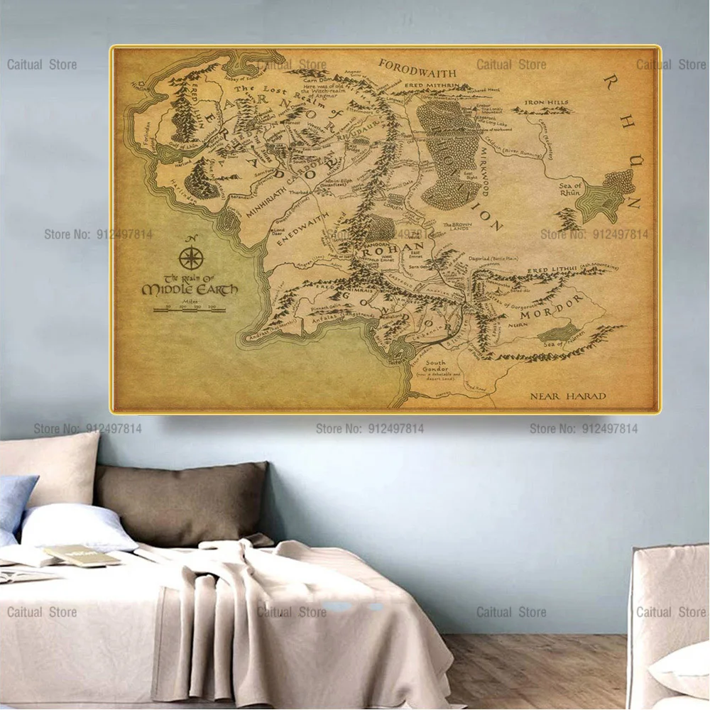 Винтажные постеры для видеоигр Карта мира картина из фильма Средняя Земля