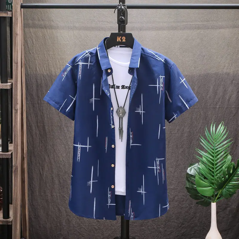 

2021 Summer Short Sleeve Men Shirt striped Business Oversize Men Dress Office Formal Cotton Shirt Men High Quality Dropshipping