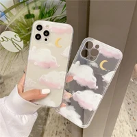 cartoon pink clouds moon phone case for iphone 11 12 pro 12 mini x xr xs max 7 8 plus se 2020 shockproof soft silicone cover