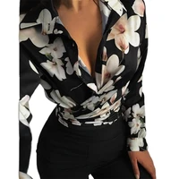 trendy butterflies print women shirt turn down collar autumn long sleeve v neck pullover blouse ladies clothing for daily life