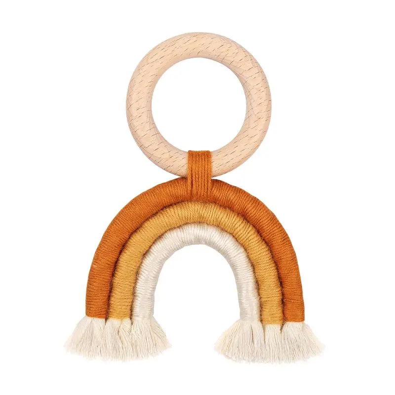 

Rainbow Teething Toys Safe Organic Wooden Ring Baby Wood Teether Nursing Toys 95AE