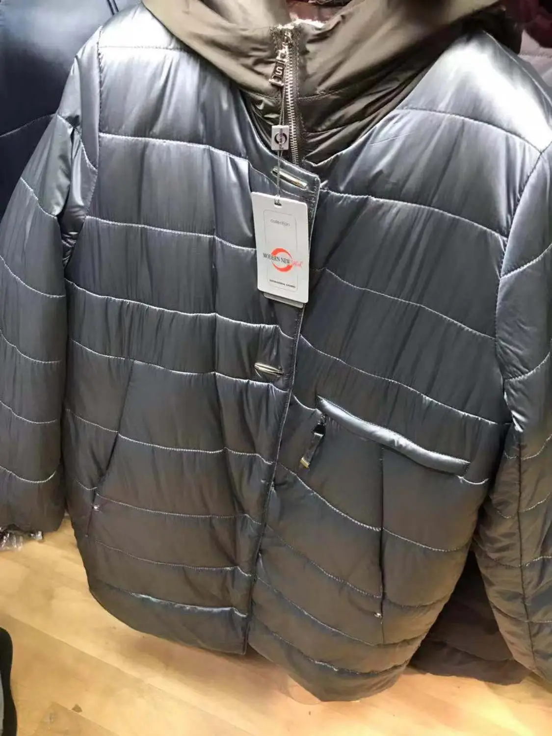 Grey MODERN NEW SAGA Осеннее Женское Пальто Зимняя Длинная Куртка С Капюшоном Хлопковое Стеганое Пальто Парка Женская Осень Синтепон Куртка Теплая Женская Большой Размер Зимнее Женское Пальто 58-66 - Цвет: Grey