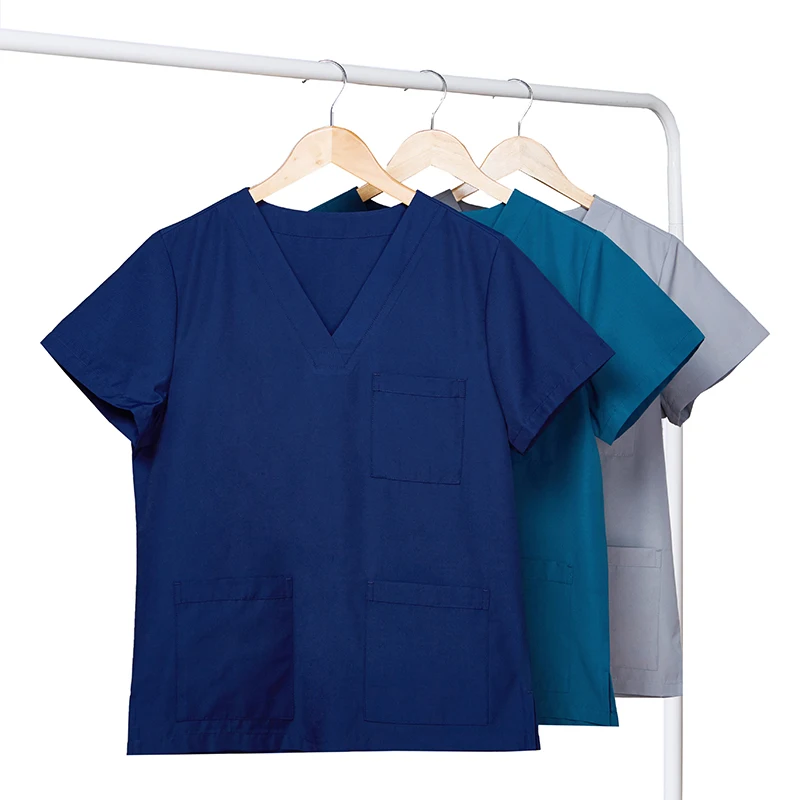 

Solid Scrub Set Nurse Uniform Workwear Nursing Doctor Scrubs Uniforms V Neck Drawstring Waist Polyester Cotton Scrub Sets 8020-2