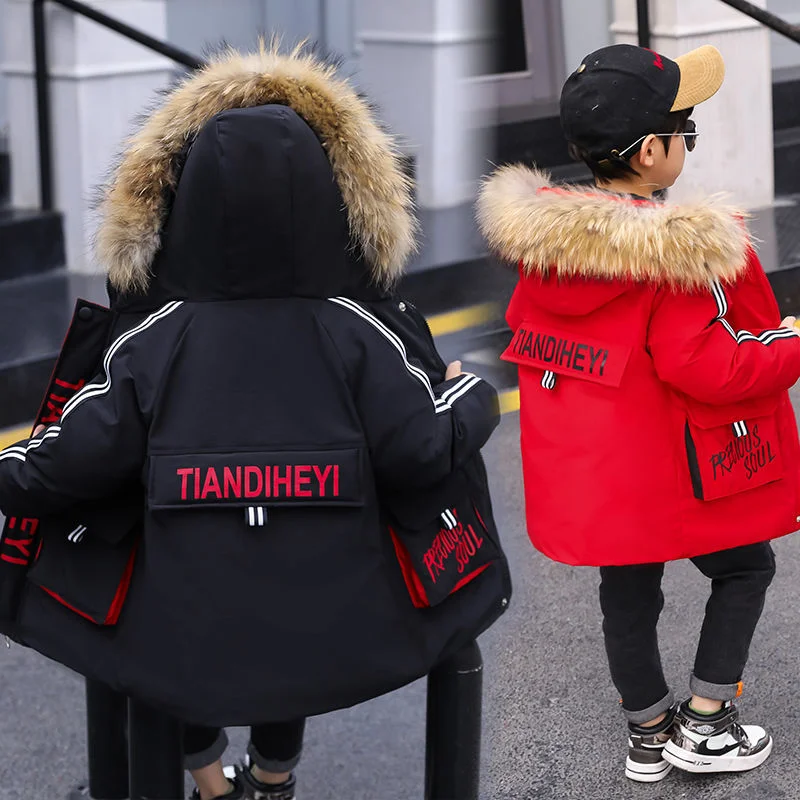 

Winter Polyester Jacket For Boy New 2021 Korean Version Thicken Keep Warm Fashion Hooded Fur Collar Casual Children's Clothing