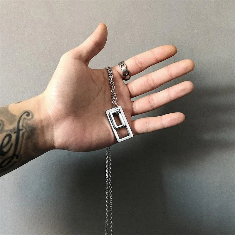 

POTCET Unisex Stainless Steel Box Titanium Steel Necklace Pendant Clavicle Chain Geometric Fashion Hip Hop Party Jewelry