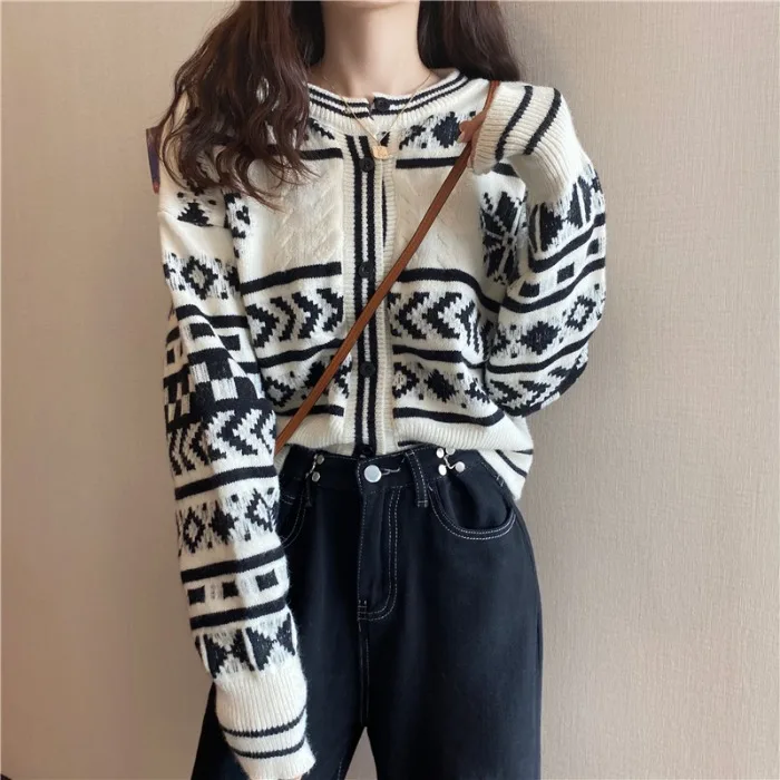 

Women's Sweater Fall and Winter Outer Wear New Retro Korean Type Student Top Versatile Loose Cardigan Knitted Sweater Coat