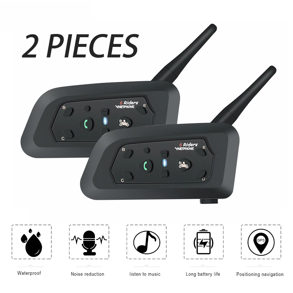 2 шт V6 мульти BT Интерком 6 всадников 1200 м Мотоциклетный Bluetooth шлем беспроводной Intercomunicador Moto Interpones гарнитура