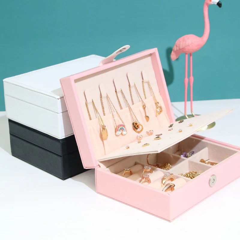 

2021 Portable Jewelry Box Practical Earrings Necklaces Display High Quality PU Leather Jewelry Organizer For Women