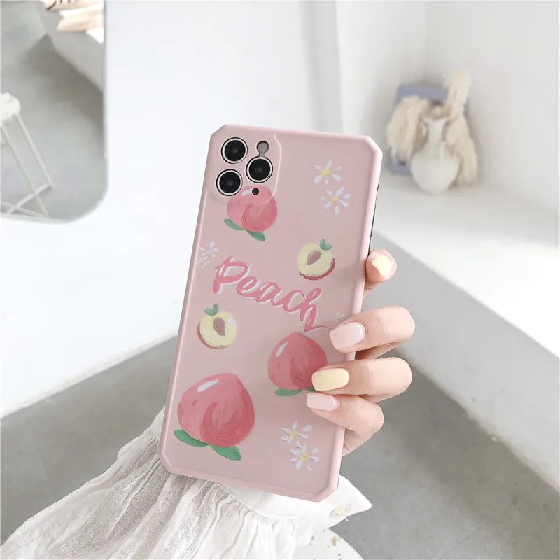 

Cute Cartoon Fruit Straight Edge Phone Cases For iPhone 11 Pro Max 12 Mini XS SE 2020 X XR 7 8 Plus Luxury TPU Cover Coque