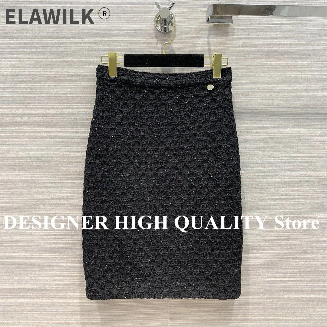 

Vintage Fashion Black Geometric Jacquard Tweed Skirts Womens High Waist Zipper Elegant Lady Slim Midi Pencil Skirt