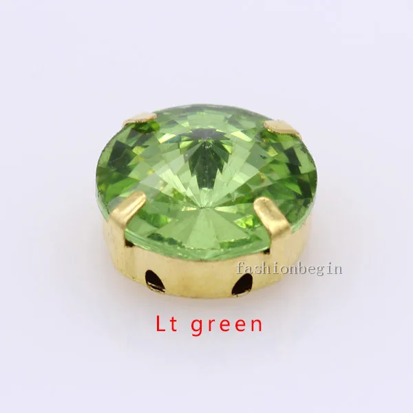 lt green Все размеры 25 цветов 6-25 мм круглые Rivoli Швейные стеклянные камни золотые коготь Пришивные хрустальные стразы для свадебного платья изготовление ювелирных изделий - Цвет: lt green