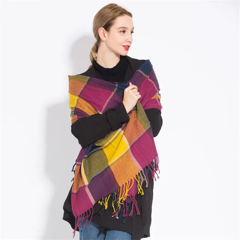 19 Fashion Women's Winter Stole Plaid Scarves ladies Cashmere Scarf long wool pashmina femme foulard female winter neck scarf - Цвет: 19