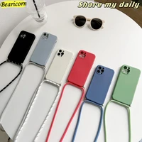crossbody necklace strap cord liquid silicone phone case for huawei honor 10 20s 30i 50 8a 8x 9x pro x10 max x20se candy cover