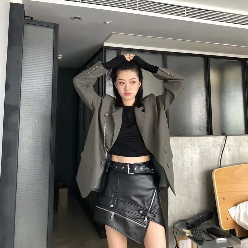 Сексуальная кожаная мини-юбка с мехом Женская юбка на молнии поясом в стиле