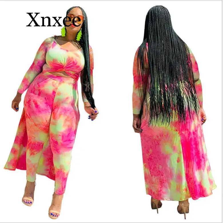 

Женский осенний комплект большого размера с принтом Galaxy, футболка макси с высоким берцем и брюки-карандаш, комплект из двух предметов