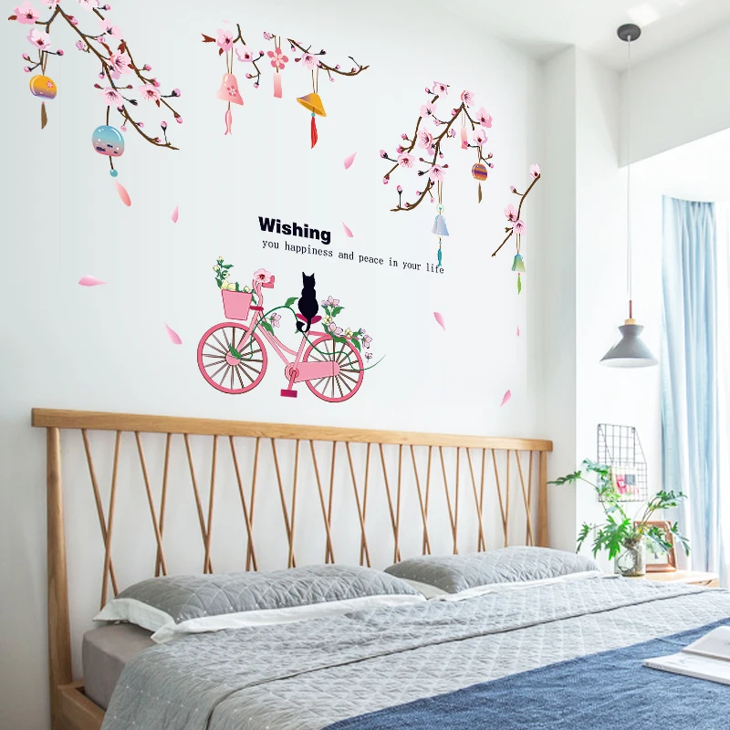 

Funny Cat Flower Bike Wall Sticker Pvc Removable For Living Room Kids Room Sticker Mural