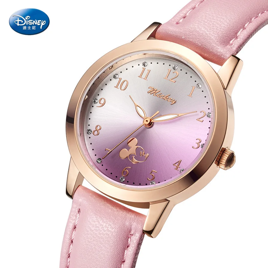 

Disney Mickey Mouse Women Quartz Watch 3Bar Waterproof Simple Fashion Cute Round Leather Strap children Watches Gift Buckle