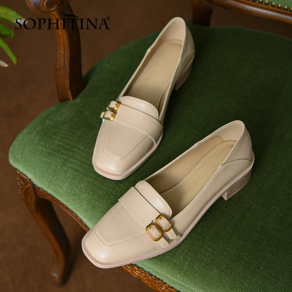 

Женские туфли-лодочки SOPHITINA, квадратный каблук, металлическая пряжка, квадратный носок, низкий каблук, удобная однотонная офисная обувь, HO957
