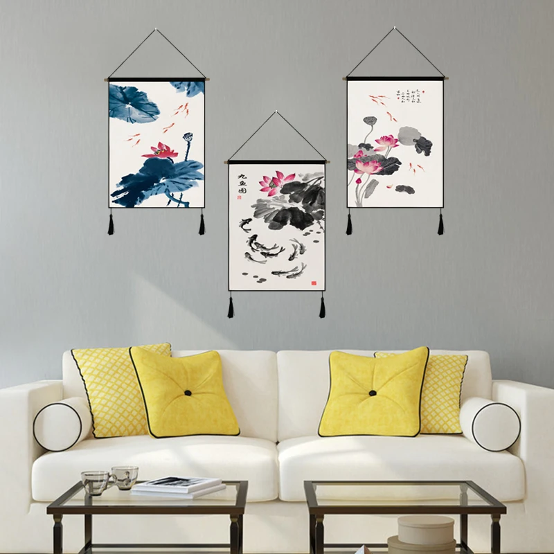 Китайский гобелен с лотосом тканевая картина для дома спальни гостиной