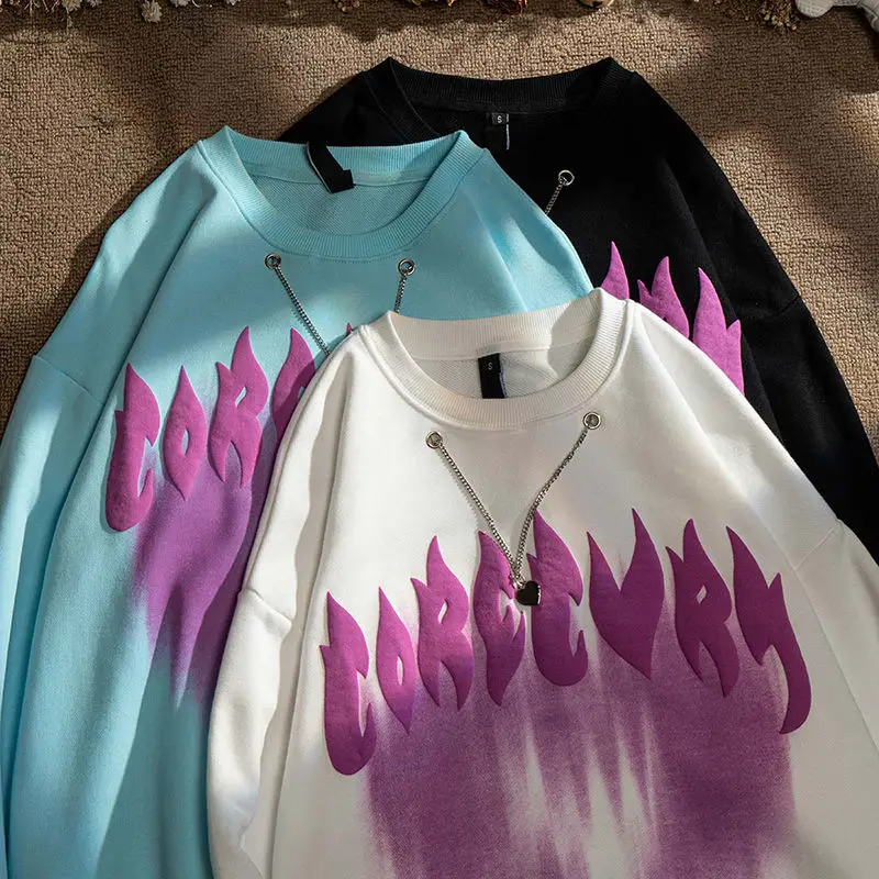 Свитшот Harajpoo женское ожерелье с принтом пламени и любви свитер длинным рукавом