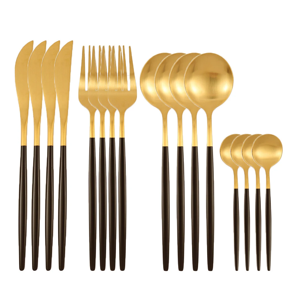 

16Pcs Dinnerware Set 304 Stainless Steel Cutlery Set Knife Forks Spoon Set Kitchen Dinner Tableware Party Silverware Set Gift