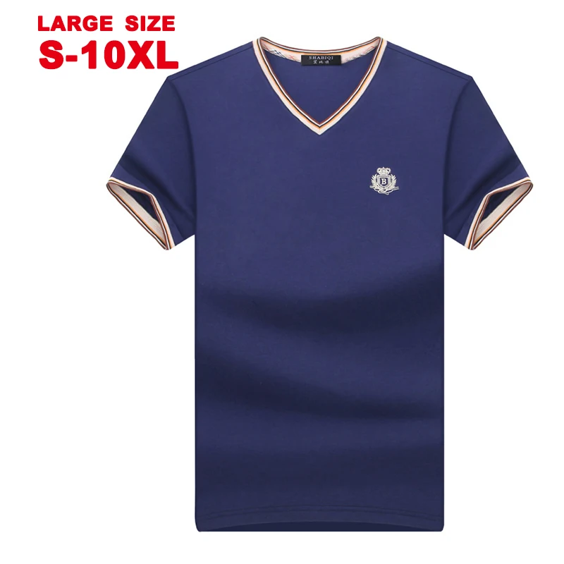 

V-neck Short Sleeve Men's T-shirt Summer New Youth Men's Half Sleeve Loose Size Solid Color T-shirt Cotton Clothes