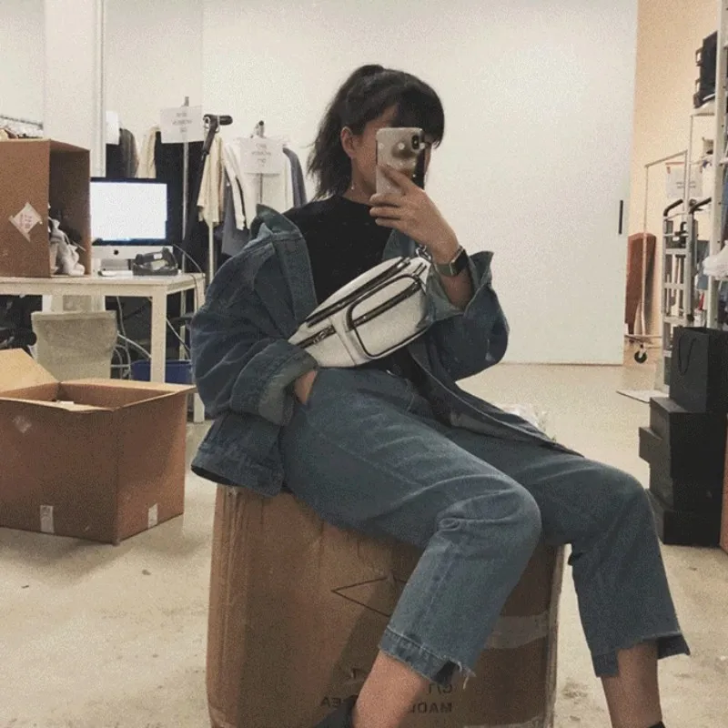 

Hip Hop Chest Bag Women Fashion Brand Genuine Leather Handbag Zipper Black White Sheepskin Crossbody Bags Lady Leisure Chain Bag