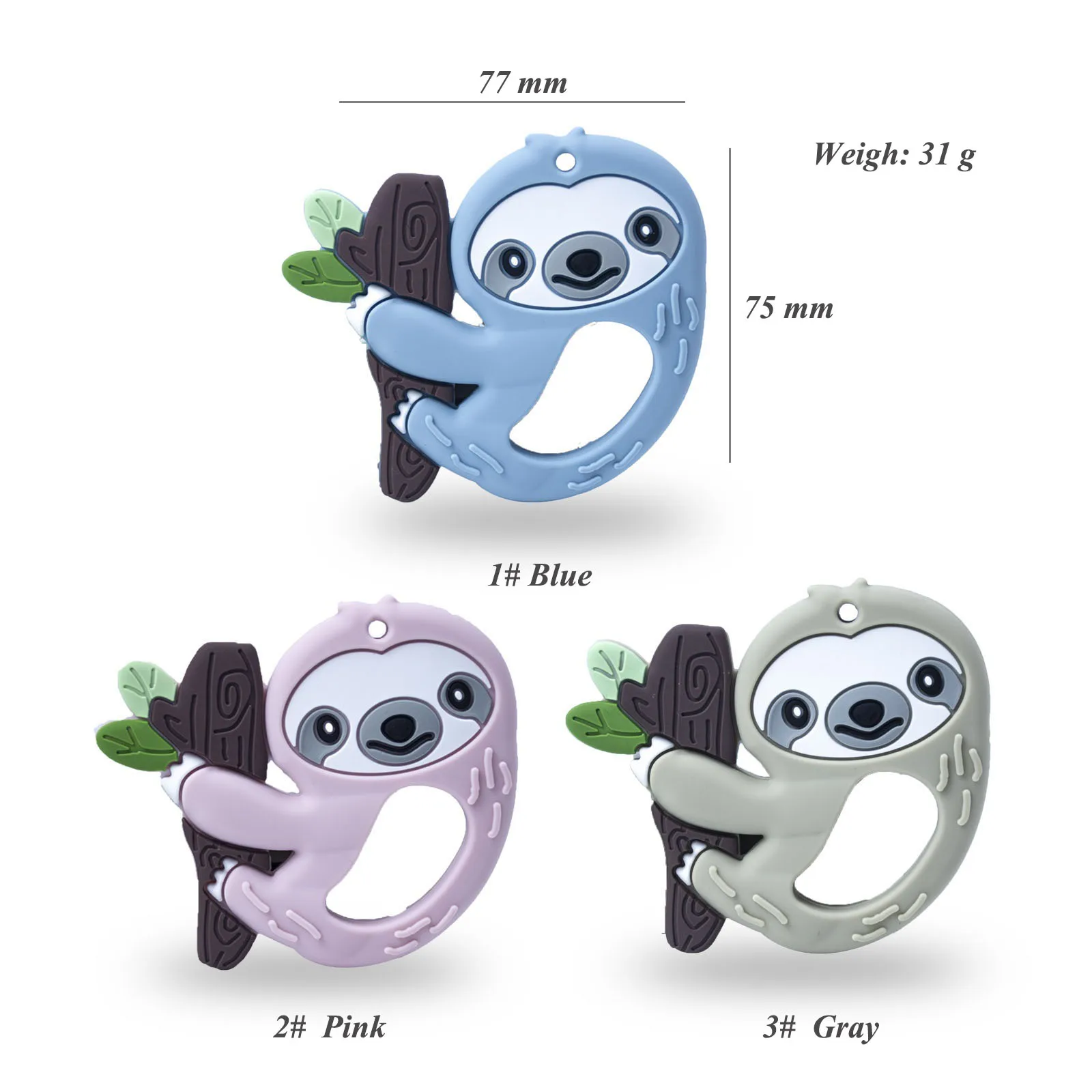 Mordedor de silicona para beb&eacute;, conejo de grado alimenticio, collar de dentici&oacute;n de enfermer&iacute;a, accesorios, mordedor de Animal de silicona, 1 ud.-3