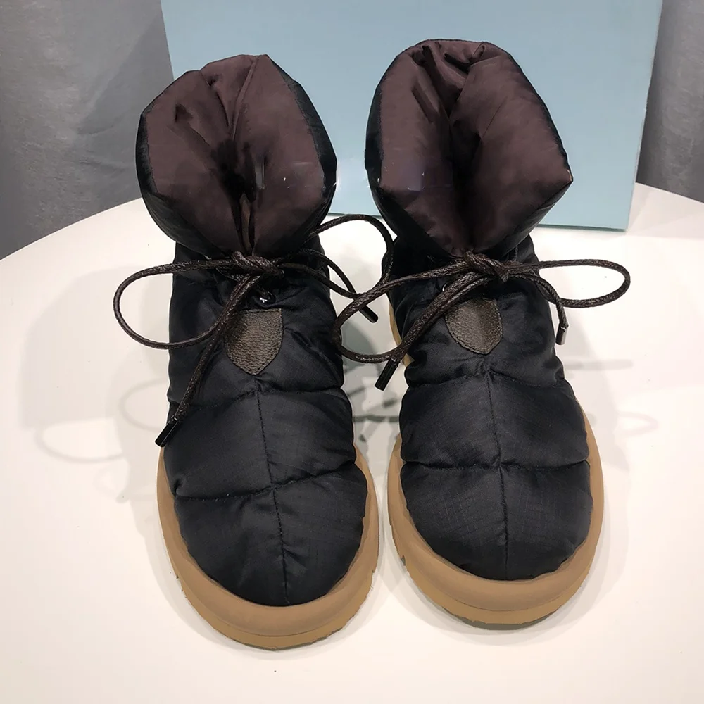 

2022newBotas cálidas con lazo cruzado para mujer, zapatos planos de suela gruesa, con cuello de piel y almohada winter shoes