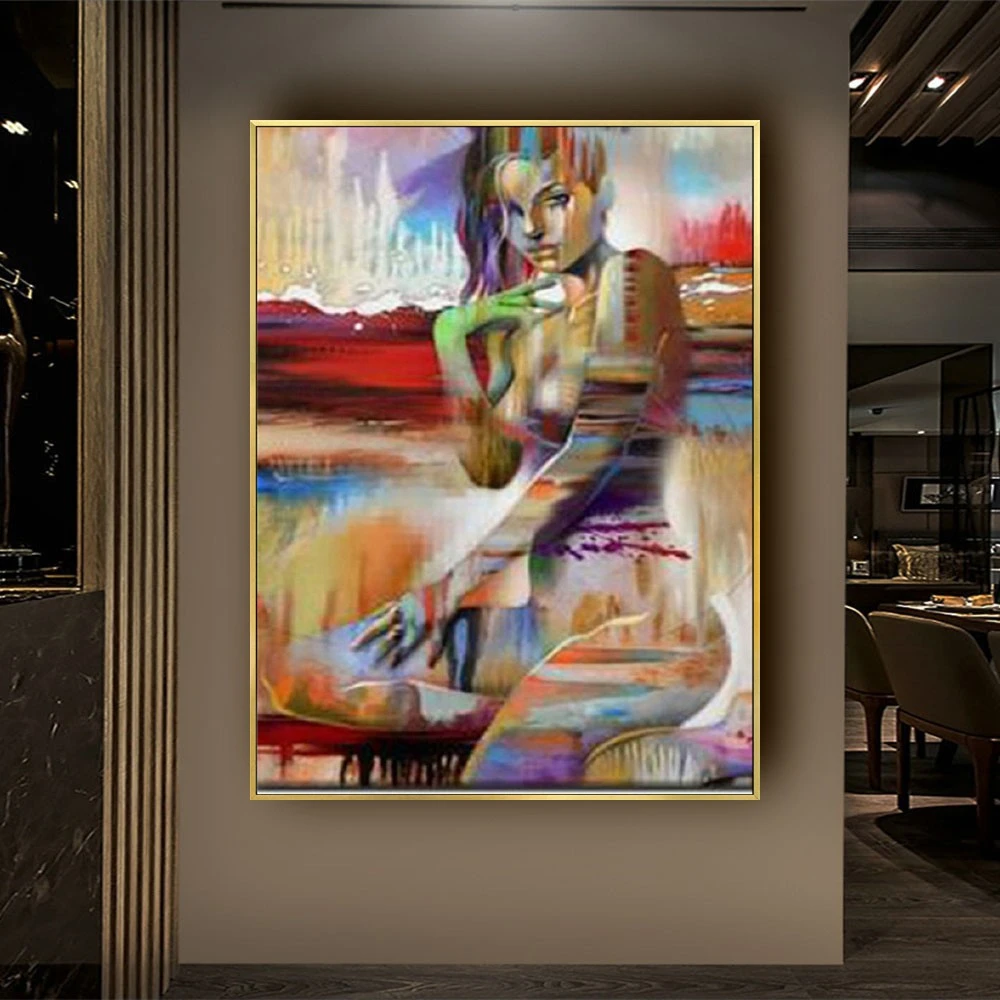 Большая ручная роспись абстрактная картина маслом телесного цвета на холсте