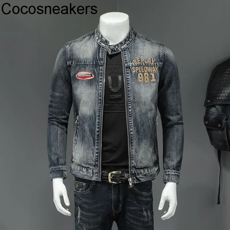 

Весенняя новая джинсовая куртка с вышивкой и воротником-стойкой