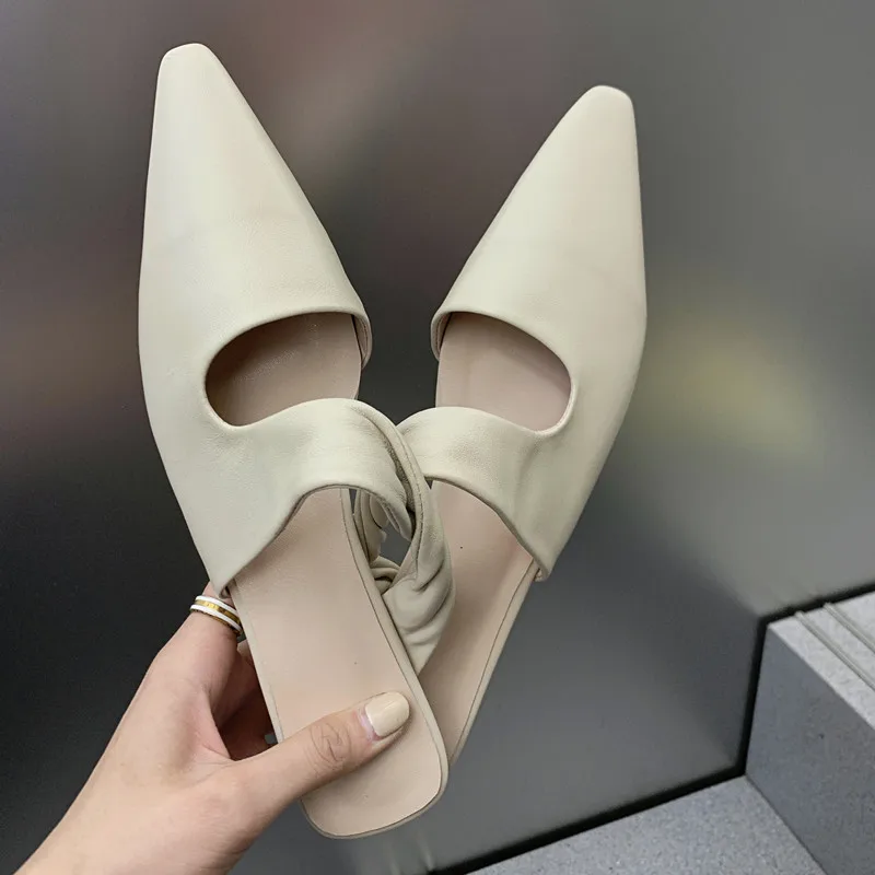 MEZEREON Shoes Woman Elegant Square Toe Med Heels Full Grain Leather Pumps Slip On Spring Autumn Party Pumps Special Design