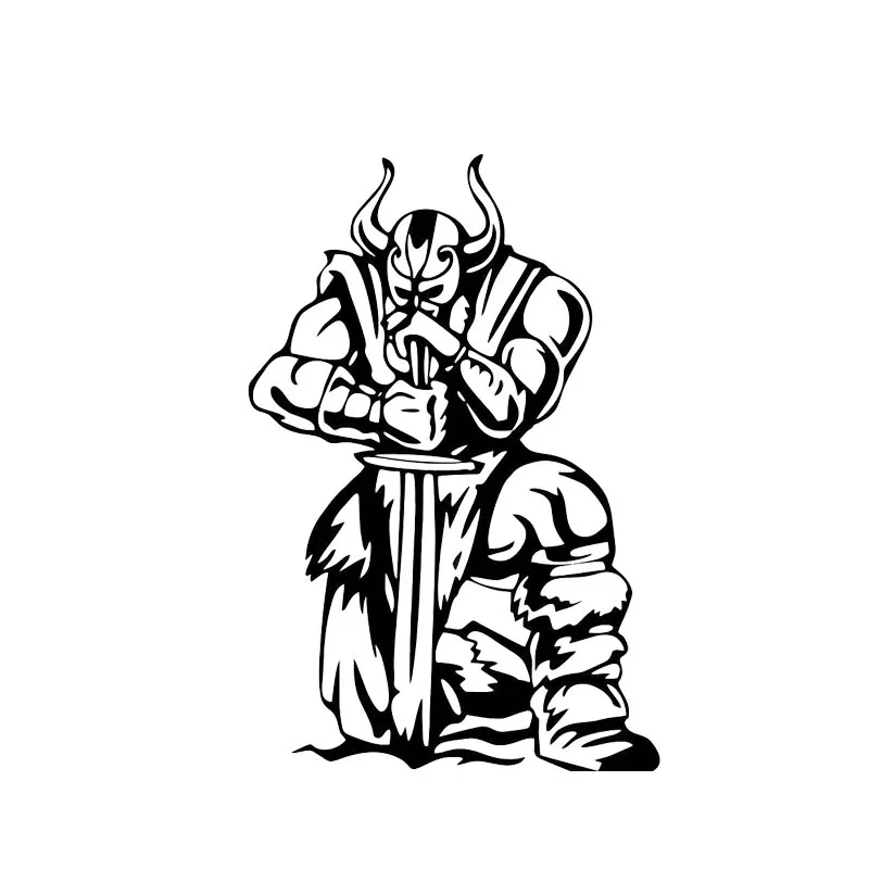 

High Quality Covering The Body Kneel Ready To Attack Viking Warrior Soldier Car Sticker Black/Silver Vinyl 10*15CM