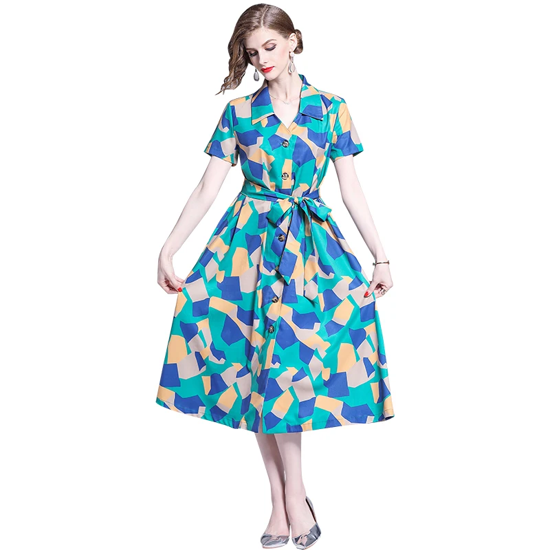 

- make Europe and the United States the new retro geometric patterns printed shirt dress dress