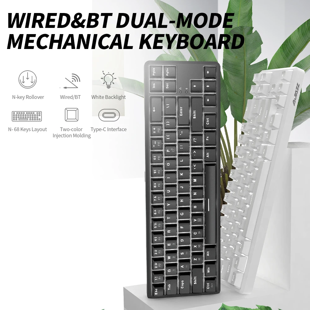 

Ajazz K680T Wired Keyboard BT Dual-mode Mechanical Keyboard 68 Keys Compact White Backlight Mechanical Keyboard Type-C Keyboard