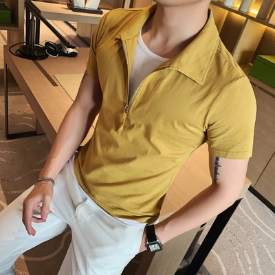 Мужская приталенная летняя толстовка с коротким рукавом полосатая рубашка в