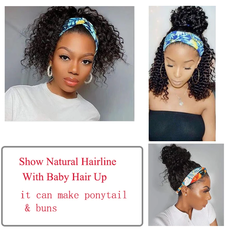 

180 Density Malaysian Deep Curly Headband Wigs Glueless Full Machine-Made Short Inch Curly Human Hair Wigs For Women Remy Hair