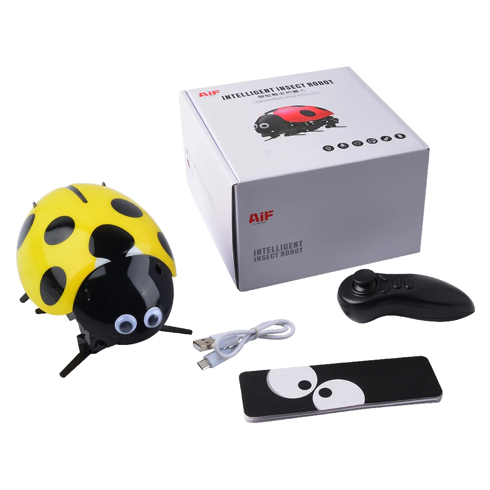 Small Yellow Ladybug Божья коровка, Радиоуправляемый автомобиль, интеллектуальный пульт дистанционного управления, робот-насекомое, DIY наборы, радио, Мультяшные игрушки, Радиоуправляемый грузовик, игрушки, подарки, Детские радиоуправляемые игрушки - Цвет: Small Yellow Ladybug