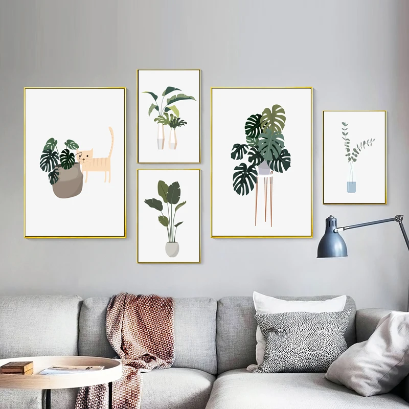

Nordic Canvas Painting Decoration Poster Print Living Room Bedroom Morden Office Green Plant Leaf Picture Wall Art Home Decor