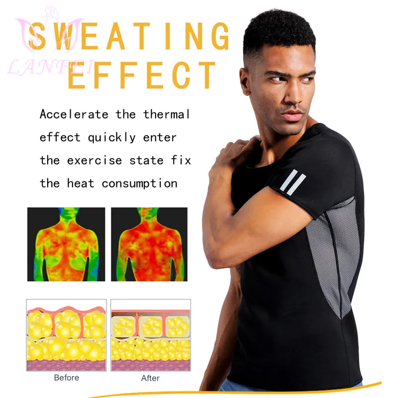 LANFEI Sauna Vest Neoprene Male Waist Trainer Body Shaper Shirt Hot Thermo Sweat Men Fitness Slimming Compression Workout Shirt