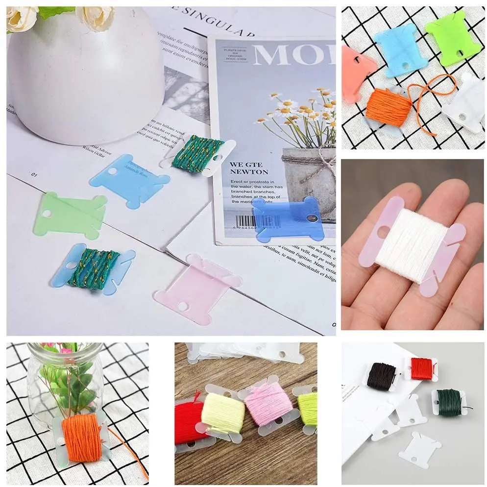 

LMDZ 100 Pcs Plastic Floss Bobbin Sewing Thread Winding Plate Board Card for Cotton Cross Stitch Embroidery Thread Organizer