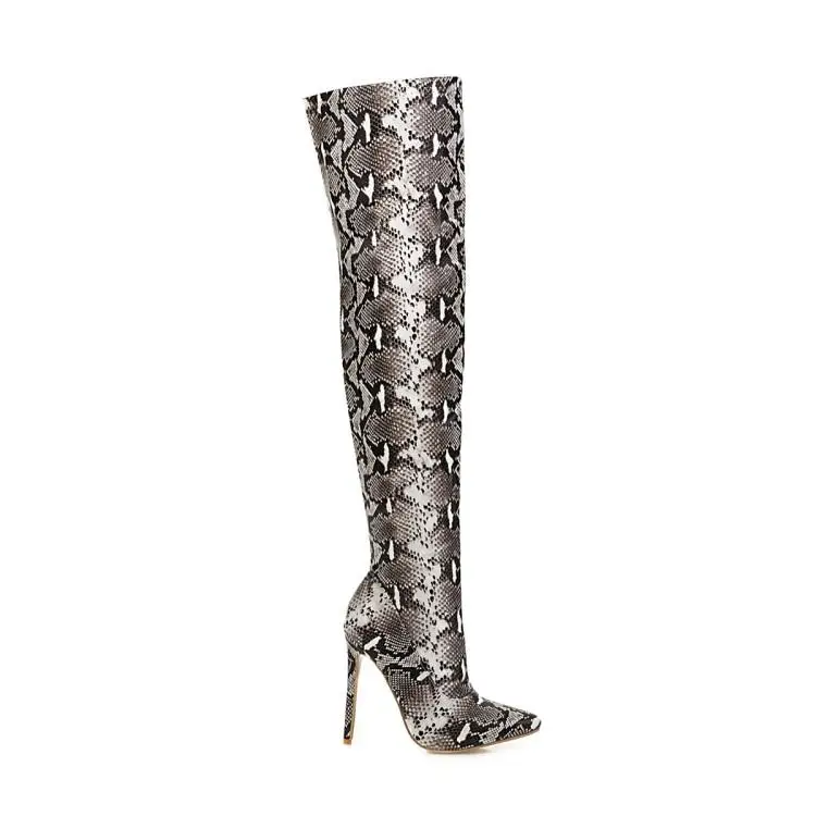 Buono Scarpe/женские ботфорты до бедра с животным принтом пикантные ботфорты на выпускной со змеиным принтом; Botas Mujer; высокие сапоги на тонком высоком каблуке;