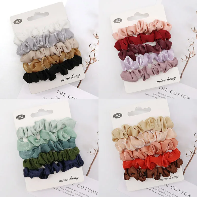 

5pcs/set Fashion Organza Large Intestine Hair Scrunchies Sweet Cute Women Girls Hair Ring Ponytail Holder Hair Accessories Hot