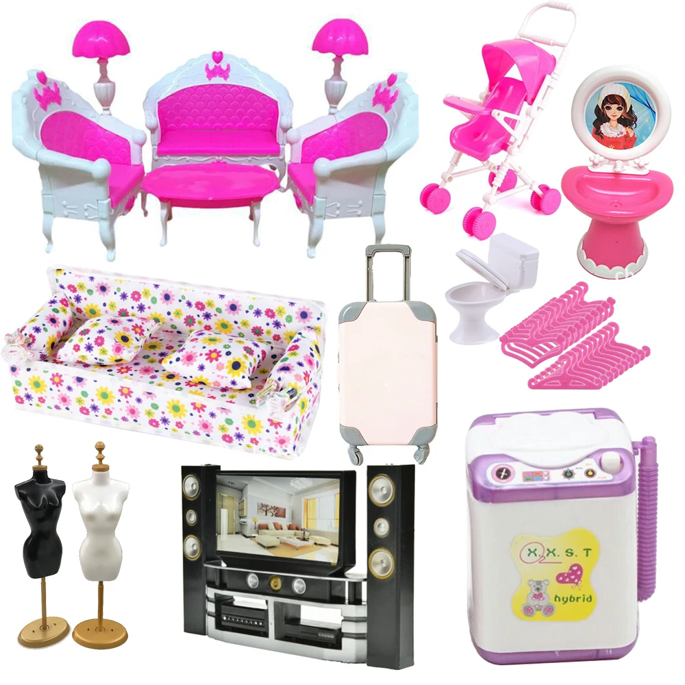 Аксессуары для кукол Барби 1 комплект вешалки одежды на коляску ТВ диван обувь