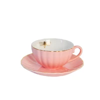 elegant gold edge fine bone china europen turkish party pink color vintage ceramic porcelain coffee taza tea cup and saucer set